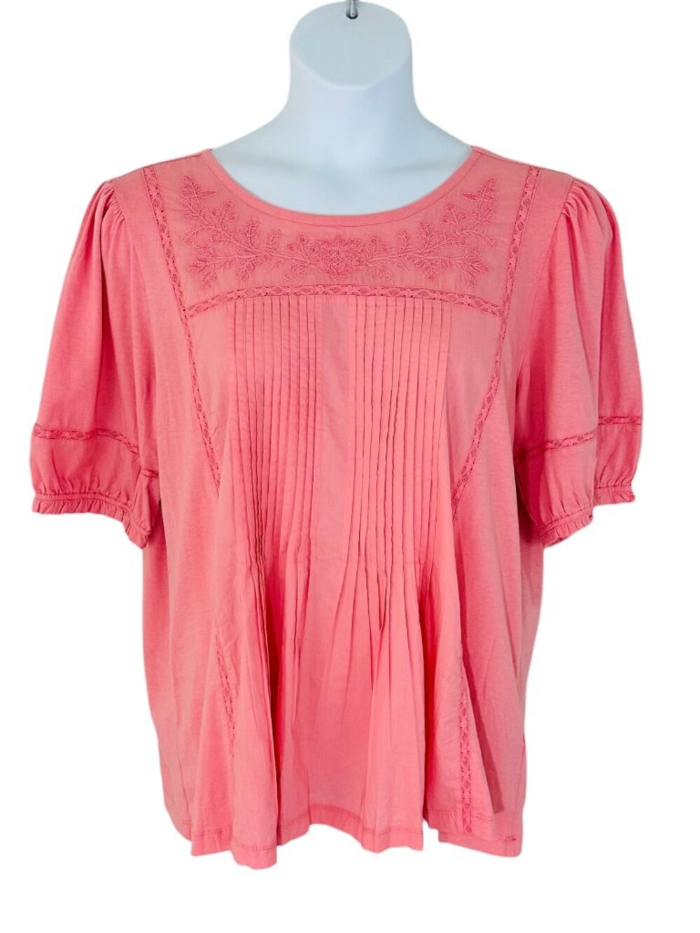 Style & Co Women's Size XXL Lace Embroidered Pleated Peached Pink Top NEW